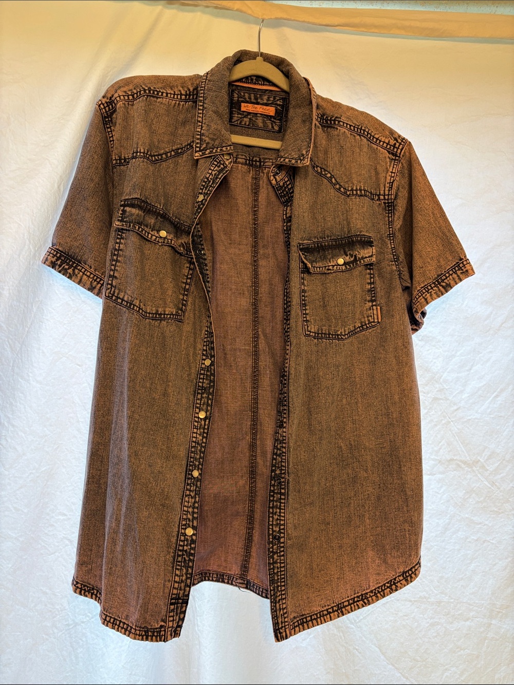 We The Free Free People Purple Distressed Acid Wash Denim Western Snap Shirt